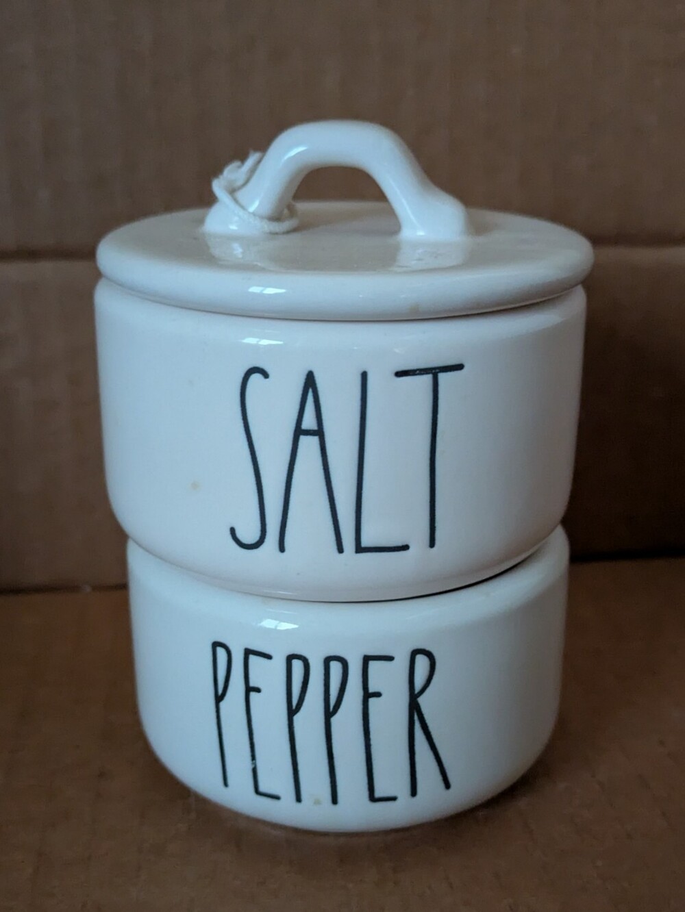 Rae Dunn by Magenta Ceramic Salt and Pepper Stackable Jars in Cream